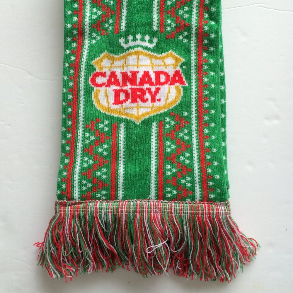 Canada Dry Soda Unisex Adult Scarf Green Fringe Striped Red Lettering - Picture 2 of 5